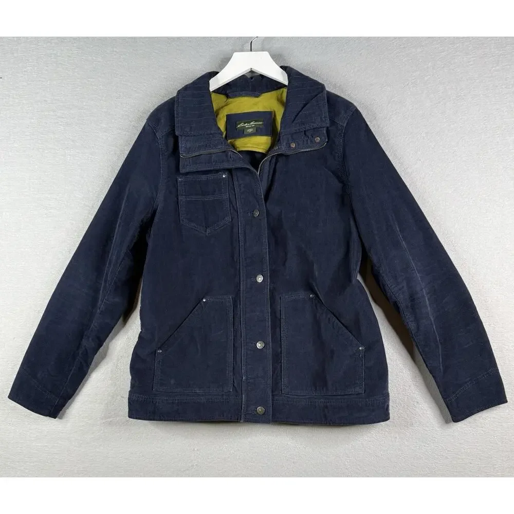 Eddie Bauer Corduroy Jacket Womens XL Tall Blue Utility Ranch‎ Outdoors Chore